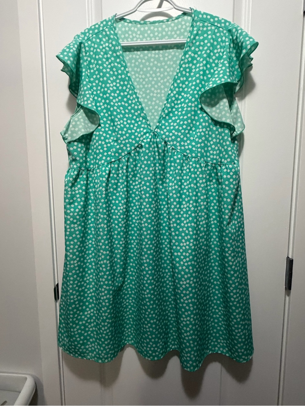 SHEIN Mint Green Polka Dot Asymmetrical Ruffle Dress